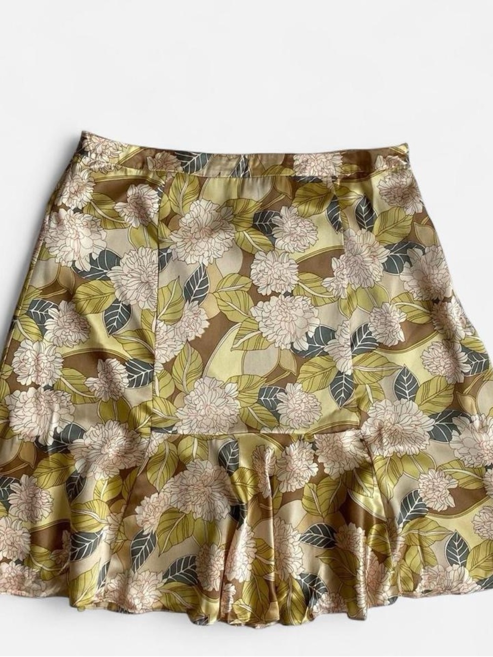 Y2k silk floral midi skirt